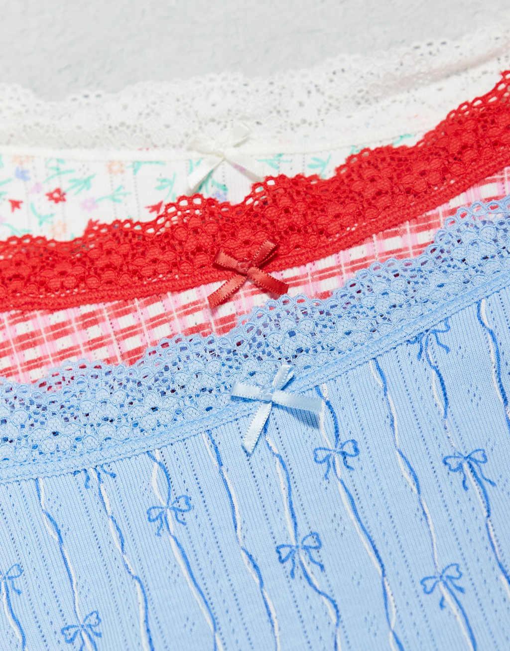 Cotton On 3 pack cotton lace cheeky brief in multi Product Image