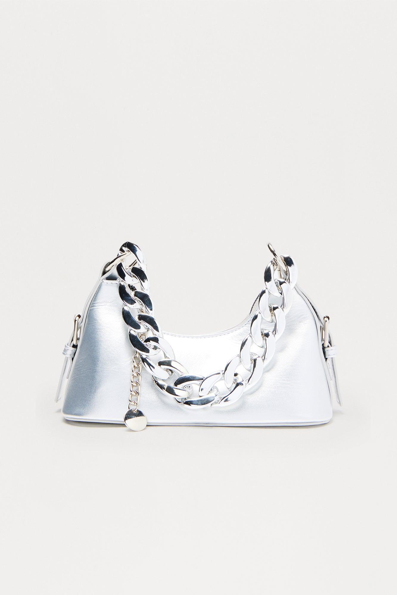 Chained Siren Metallic Faux Leather Handbag - Silver Female Product Image