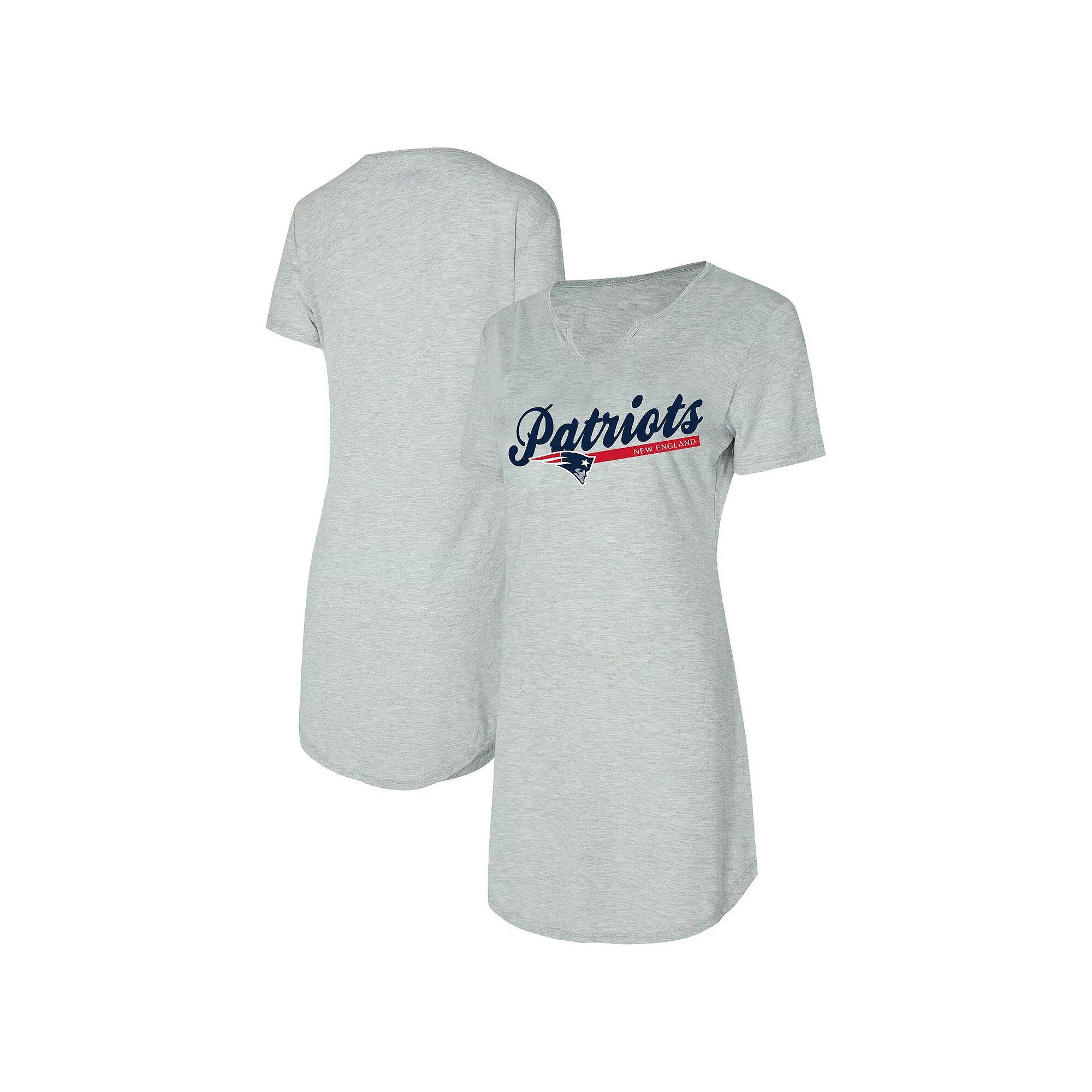 Women's Concepts Sport Gray New England Patriots Petition Knit Notch Neck Nightshirt, Size: Large, Grey Product Image