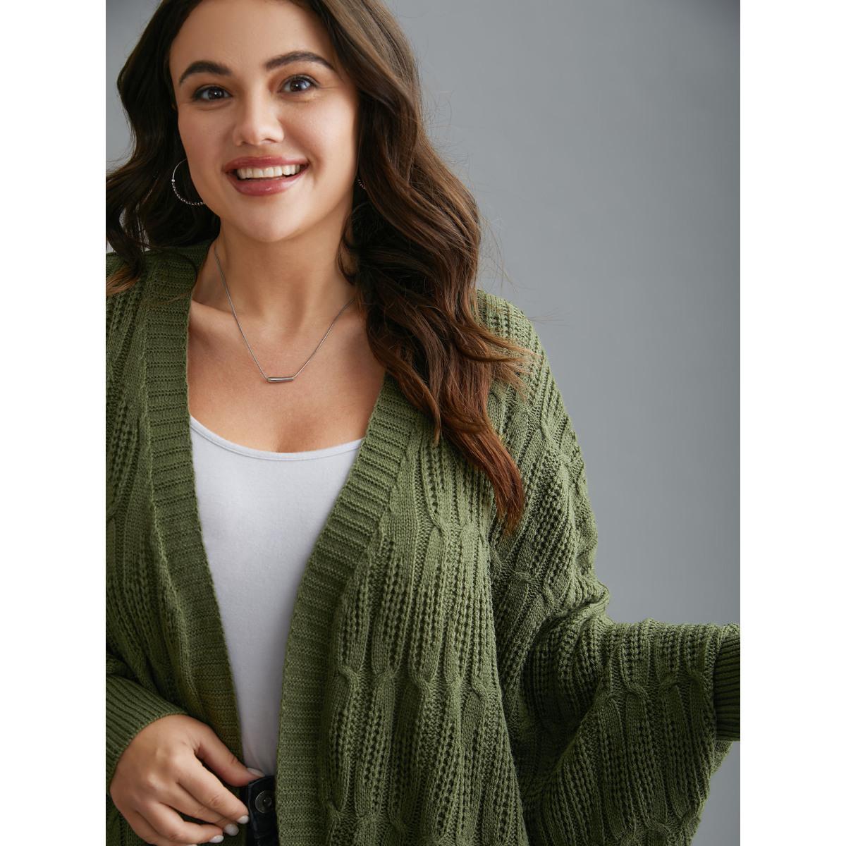 Plus Size Curved Open-Front Dolman Sleeve Knit Cardigan Moss Women Casual Loose Long Sleeve Everyday Cardigans BloomChic 12/L Product Image