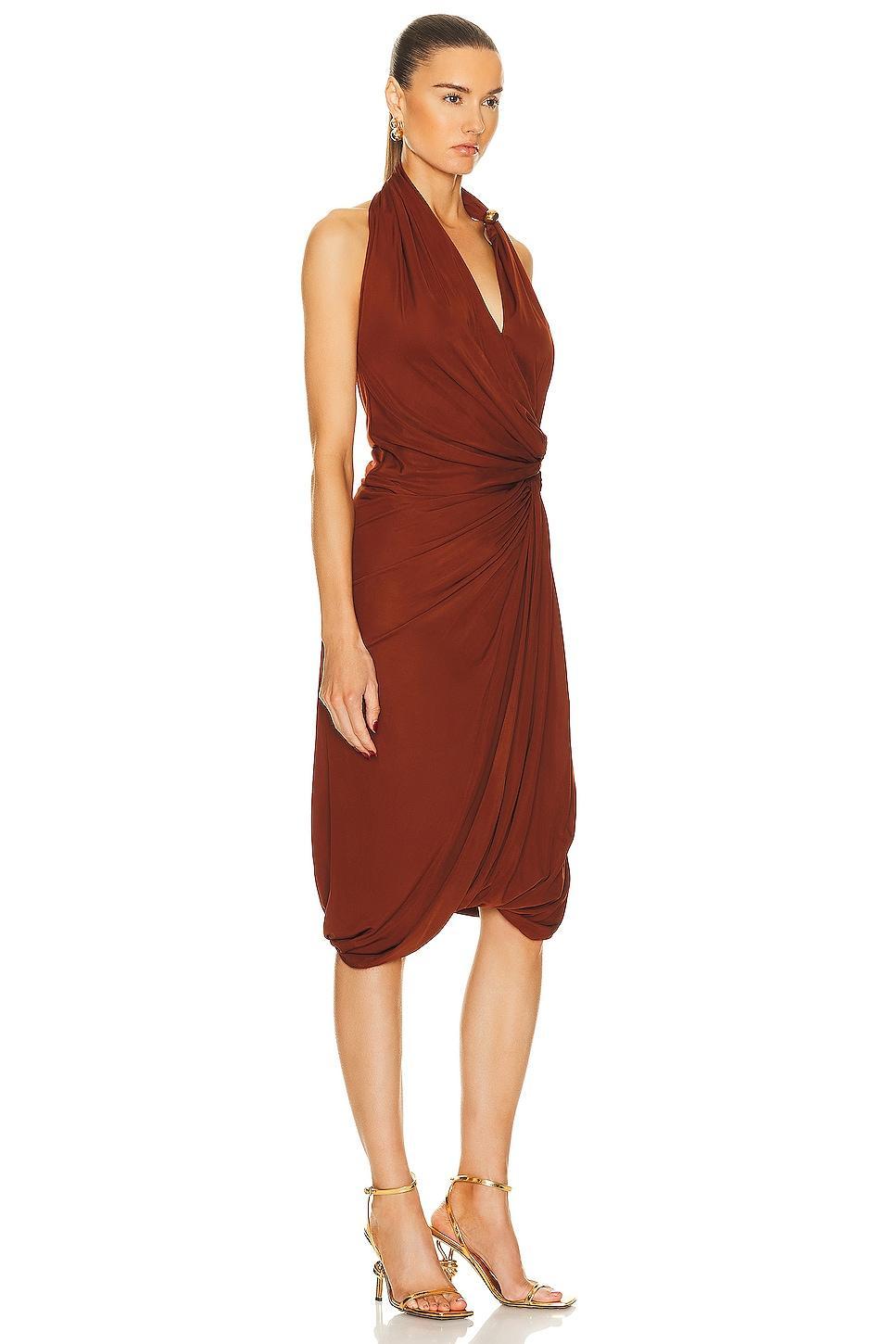 Bottega Veneta Light Weight Viscose Jersey Dress in Rust Product Image