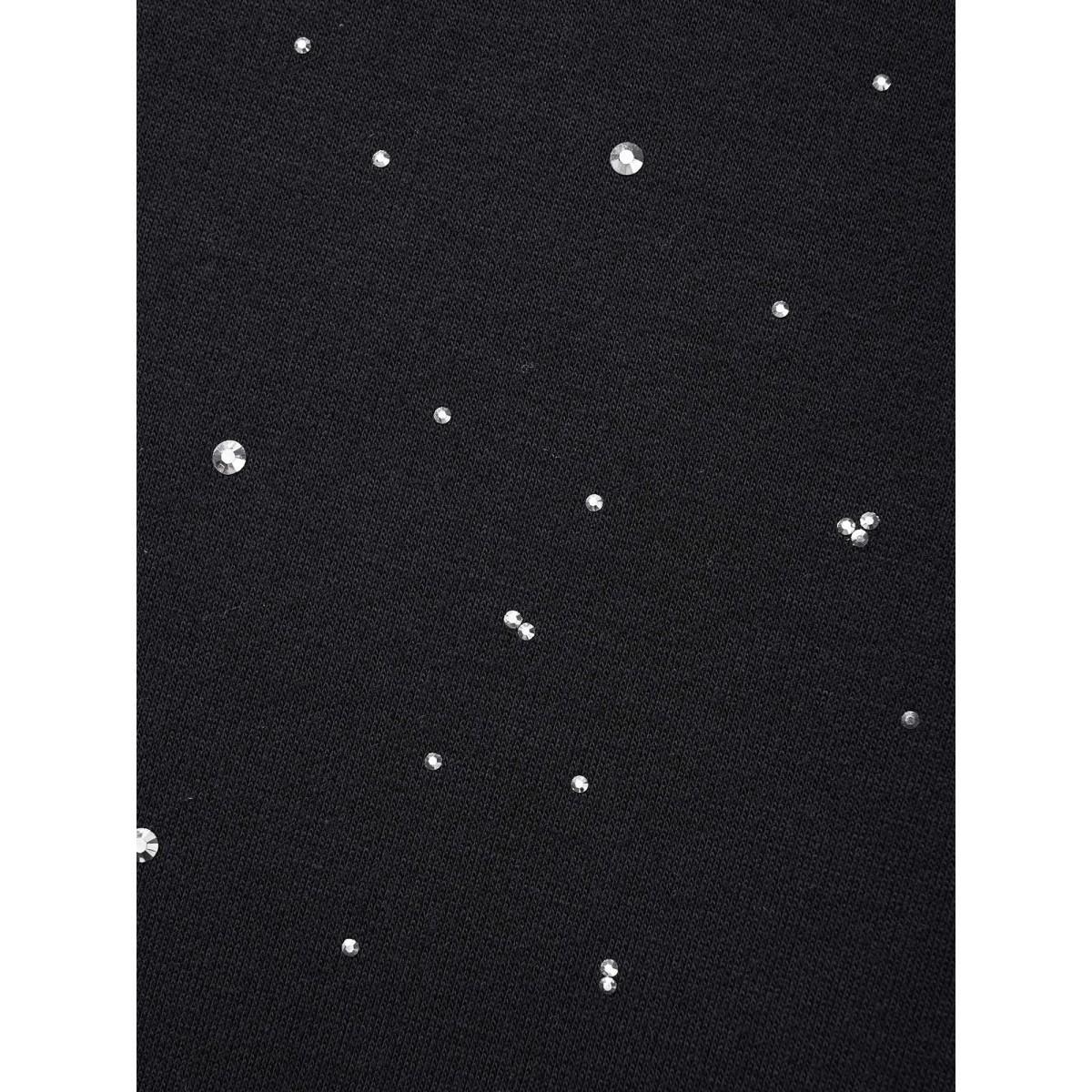 Plus Size Crew Neck Rhinestone Slightly Stretchy Sweatshirt Women Black Casual Rhinestone detailing Round Neck Everyday Sweatshirts BloomChic 22-24/3X Product Image