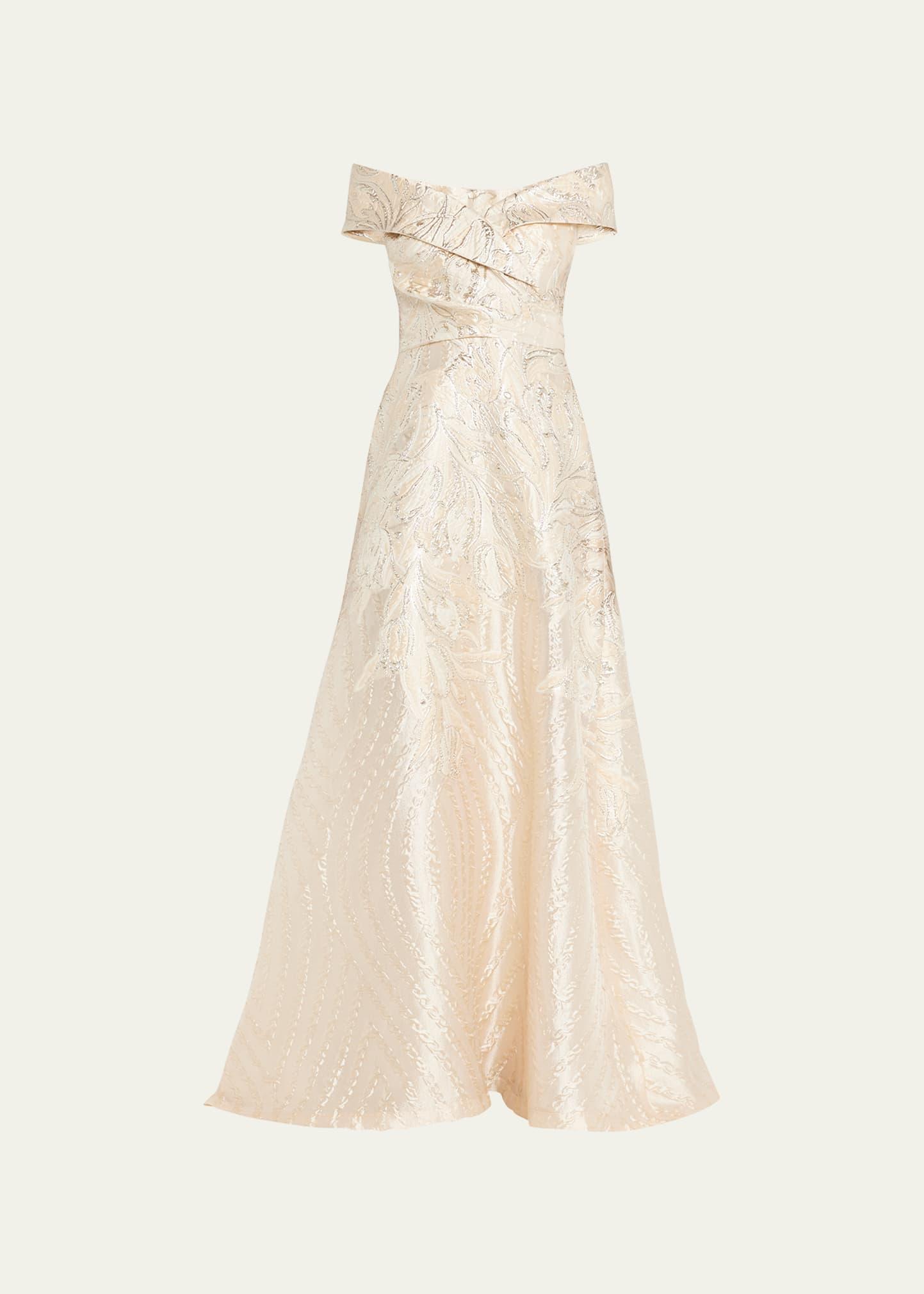 Womens Metallic Floral Off-The-Shoulder Gown Product Image