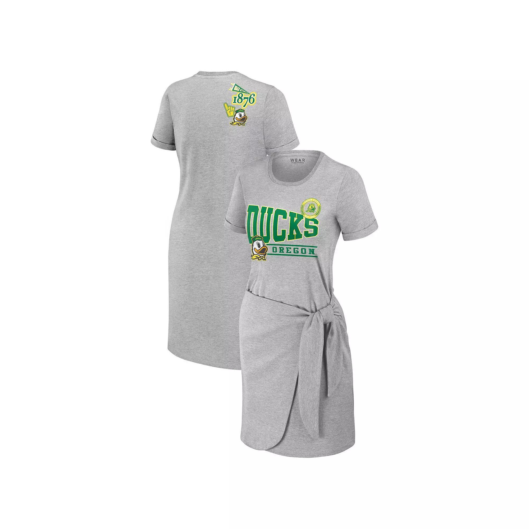 Women's WEAR by Erin Andrews Heather Gray Oregon Ducks Knotted T-Shirt Dress, Size: 2XL, Grey Product Image