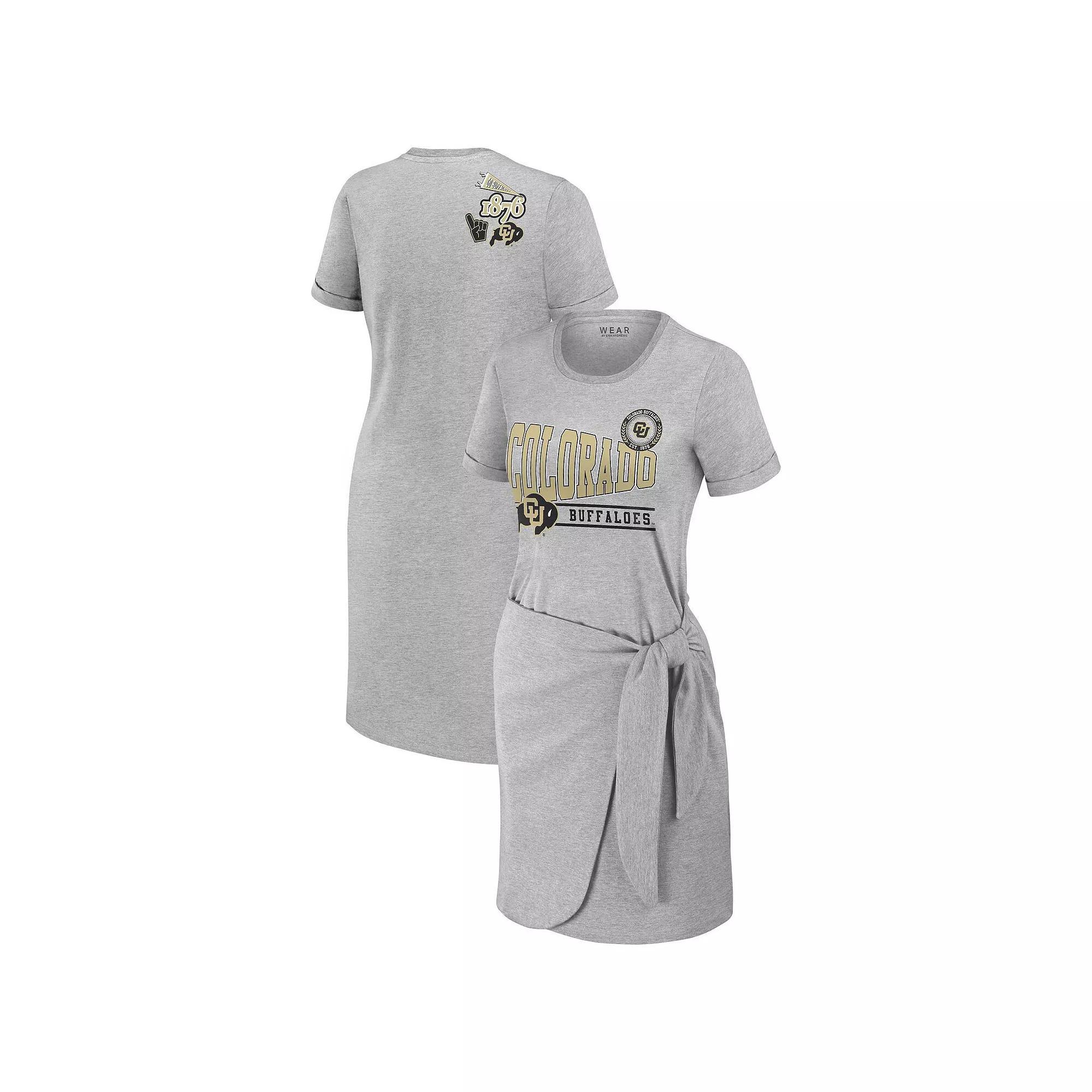 Women's WEAR by Erin Andrews Heather Gray Colorado Buffaloes Knotted T-Shirt Dress, Size: XL, Grey Product Image