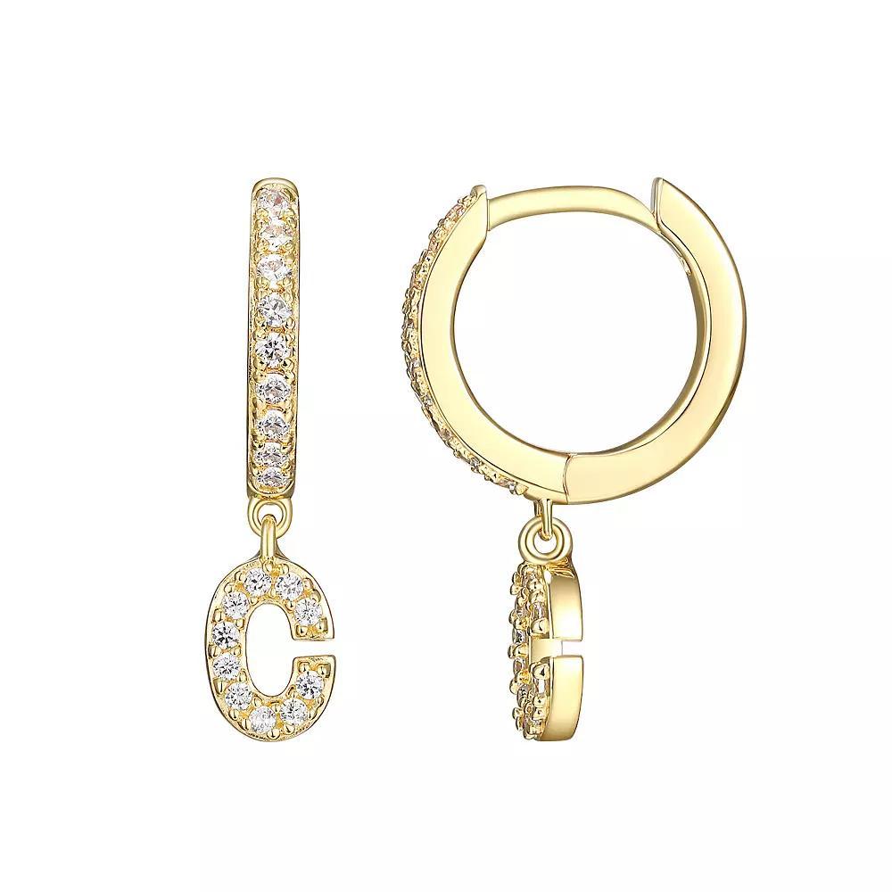 18k Gold Over Silver Cubic Zirconia Initial Hoop Earrings, Womens Product Image