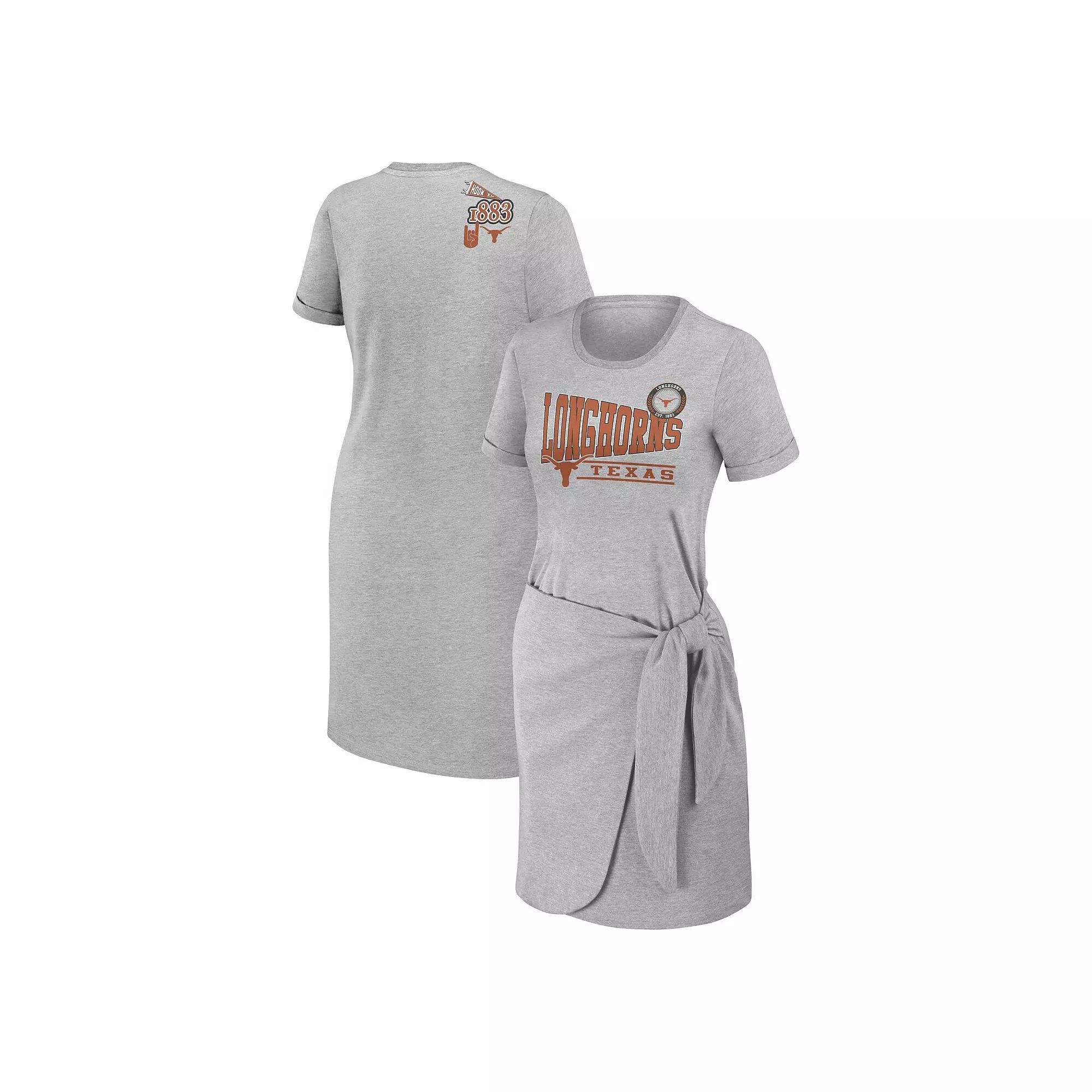 Women's WEAR by Erin Andrews Heather Gray Texas Longhorns Knotted T-Shirt Dress, Size: Medium, Grey Product Image