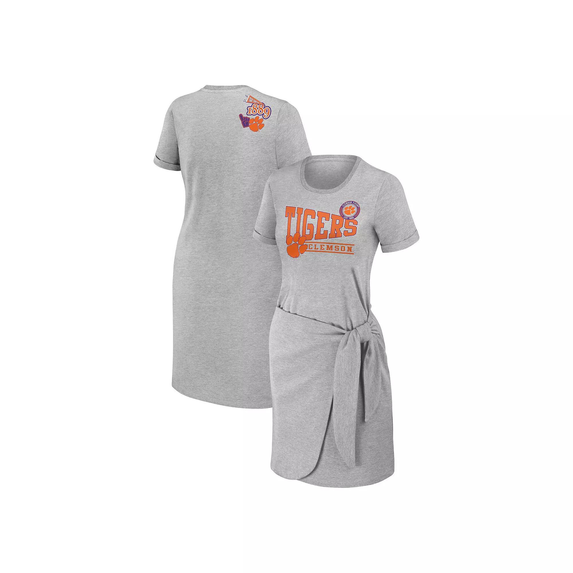 Women's WEAR by Erin Andrews Heather Gray Clemson Tigers Knotted T-Shirt Dress, Size: XL, Grey Product Image