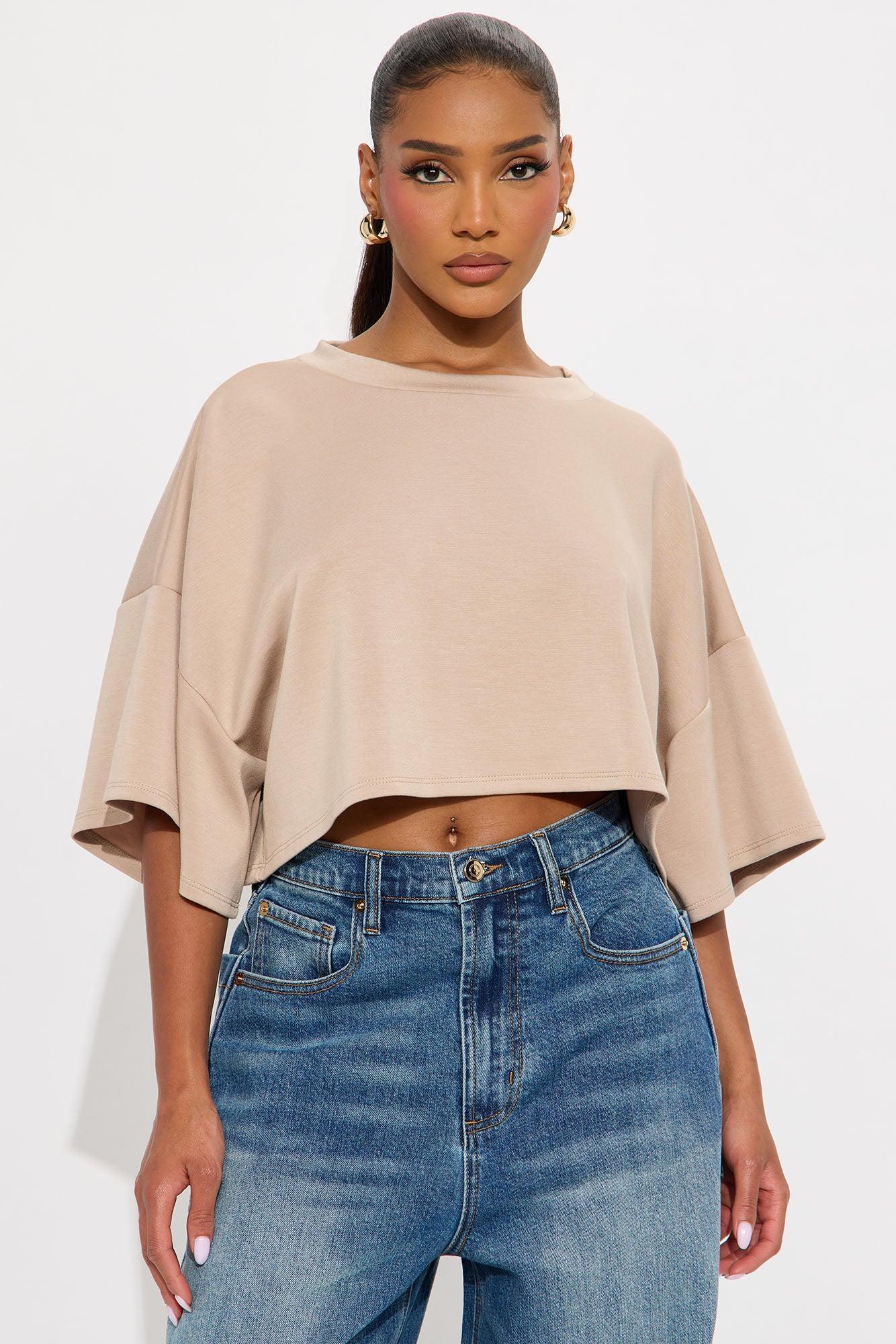 Avery Boxy Cropped Short Sleeve Tee - Taupe Product Image