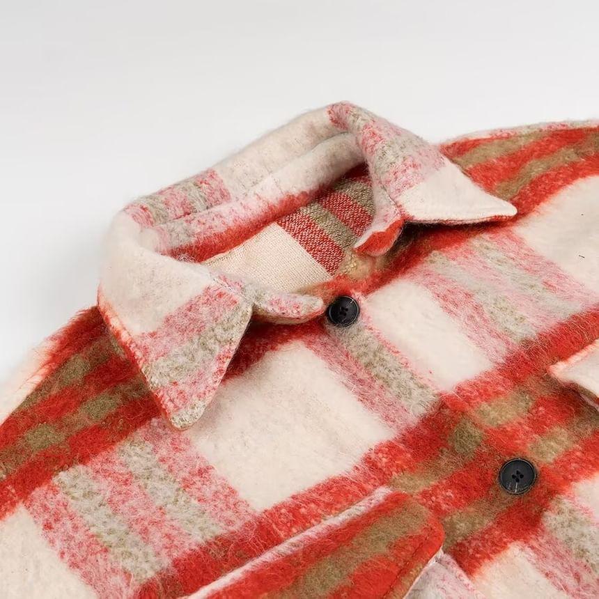 Long Sleeve Collared Plaid Midi A-Line Shirt Dress Product Image