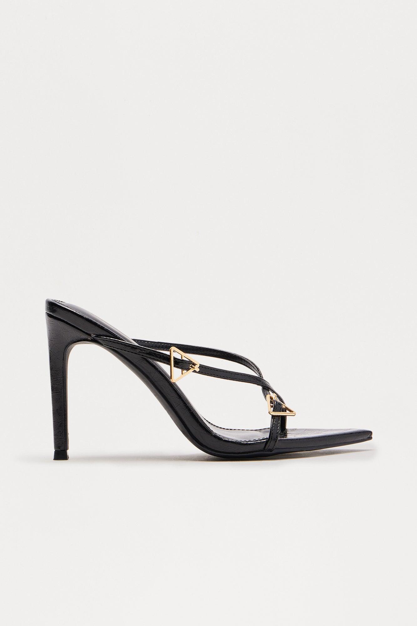 Sleek Buckle Stiletto Heels - Black Product Image