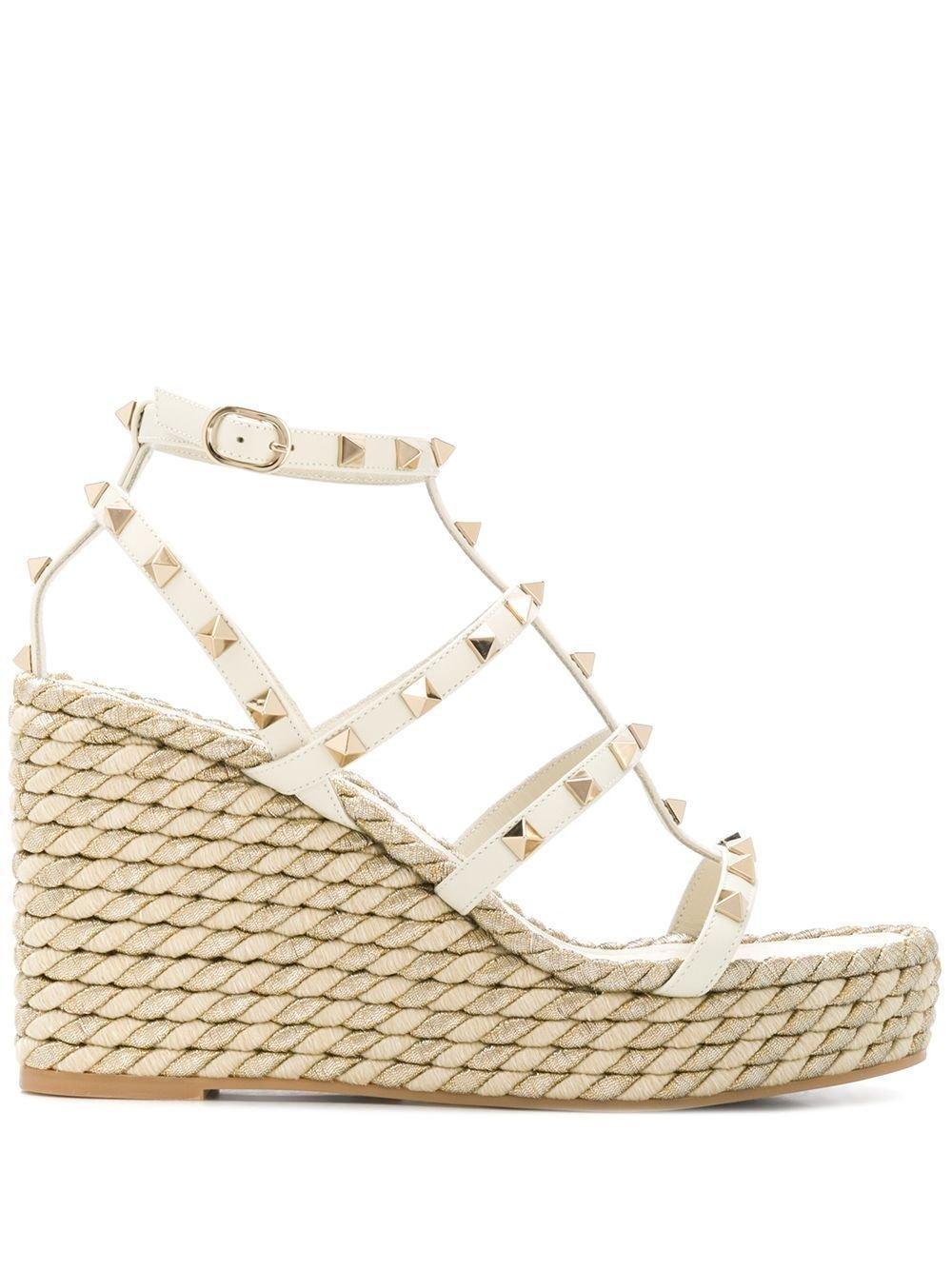 VALENTINO GARAVANI Rockstud Torchon Espadrille Wedges In Light Ivory Product Image