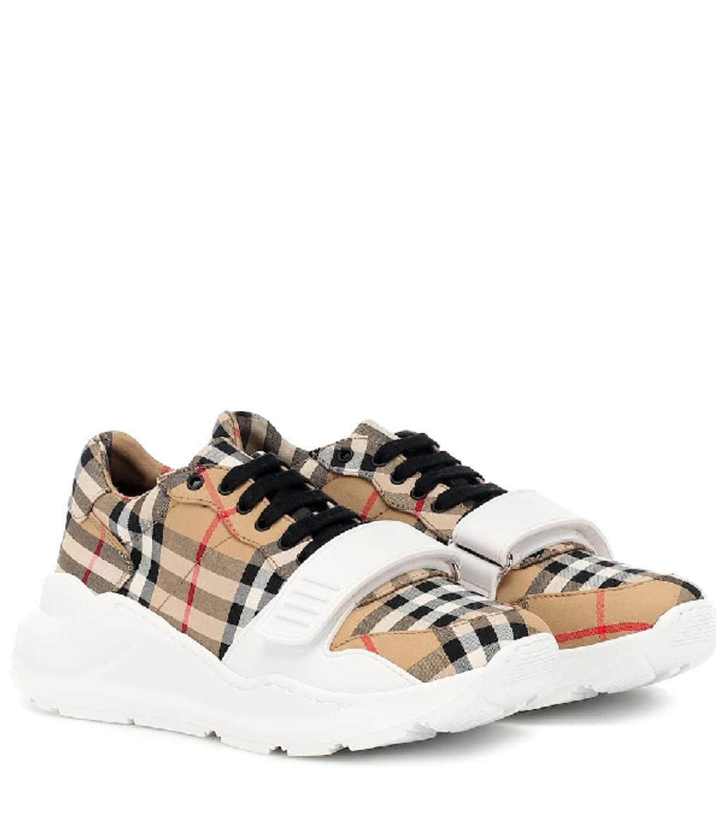 BURBERRY Beige Check Regis Sneakers Product Image