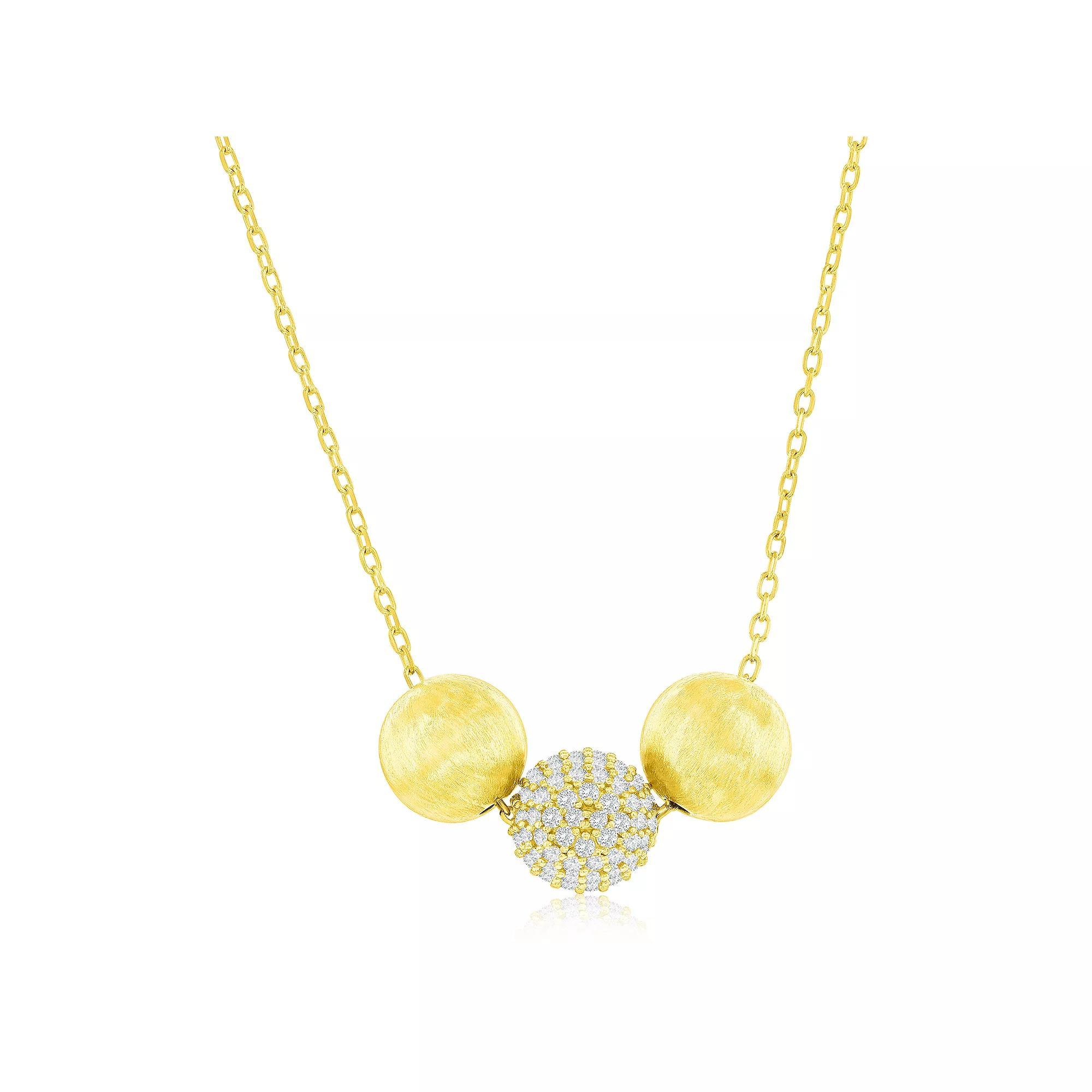 Argento Bella Gold Tone Sterling Silver Cubic Zirconia Triple Medallion Necklace, Women's Product Image
