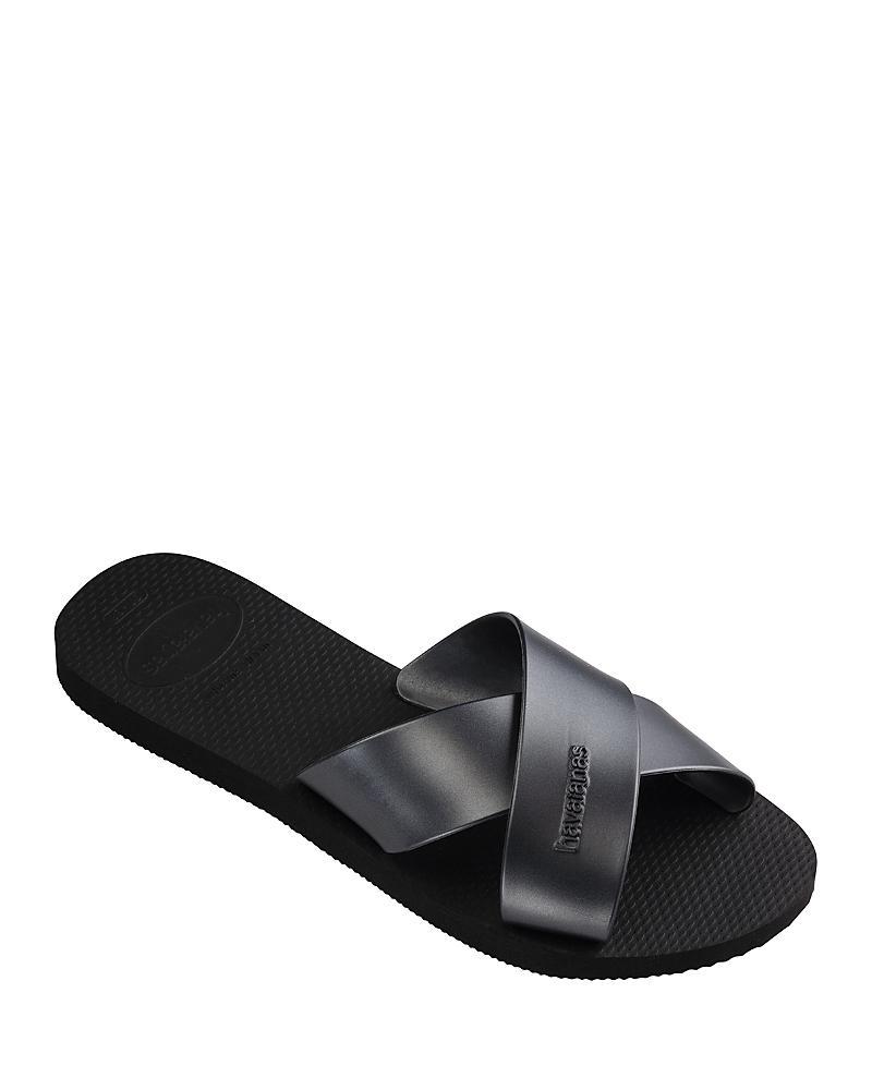 havaianas Womens Aqua Metallic Crisscross Slide Sandals Product Image