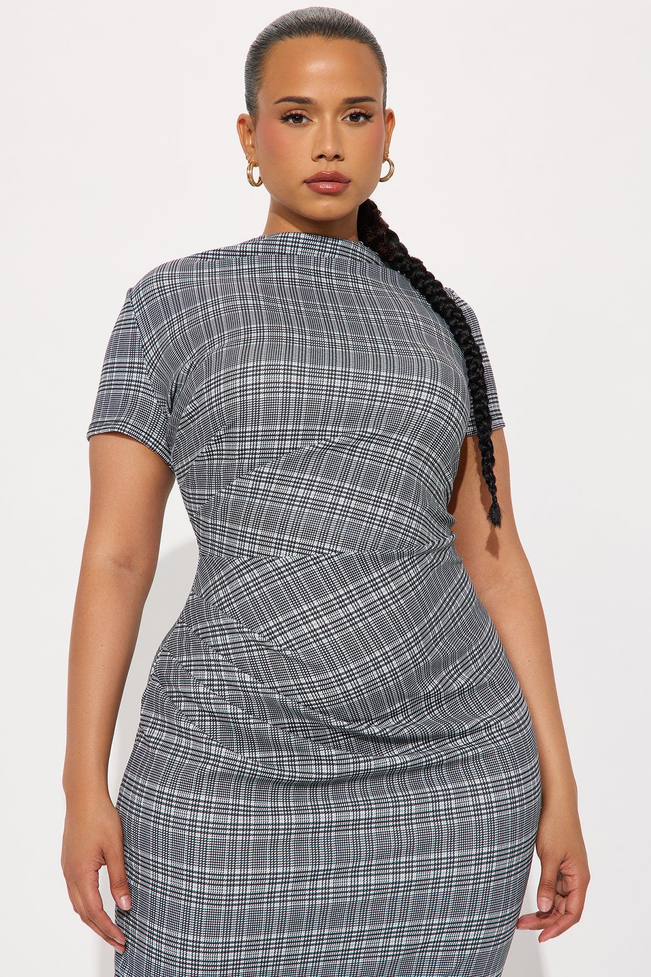 Arlene Houndstooth Short Sleeve Midi Dress - Black/White Female Product Image
