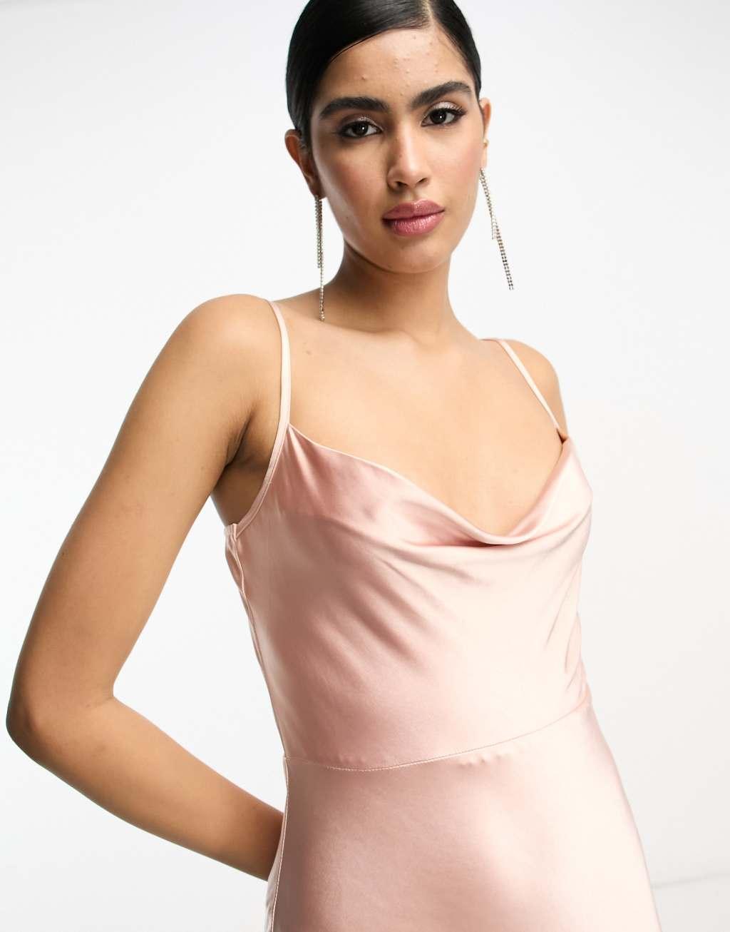 Pretty Lavish Bridesmaid Keisha cowl neck satin maxi dress Product Image