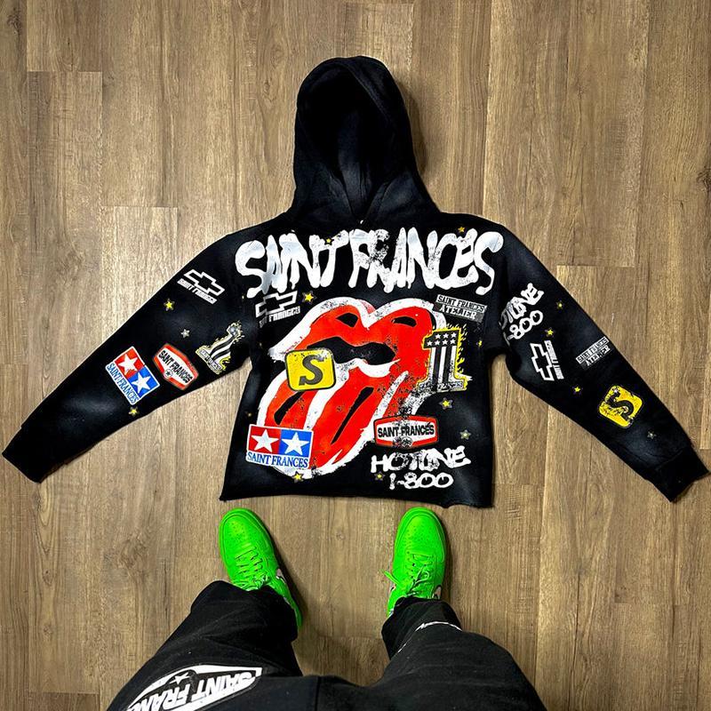 Retro Street Moto Racing Graphic Pullover Hoodie Product Image