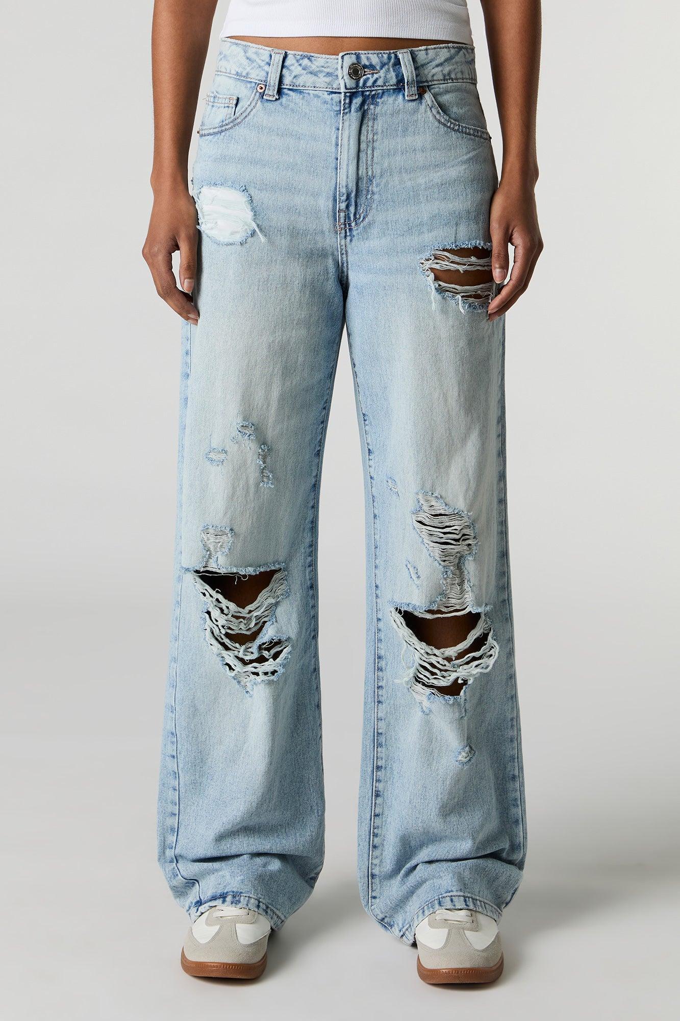 Light Wash Distressed High Rise Wide Leg Jean Female Product Image