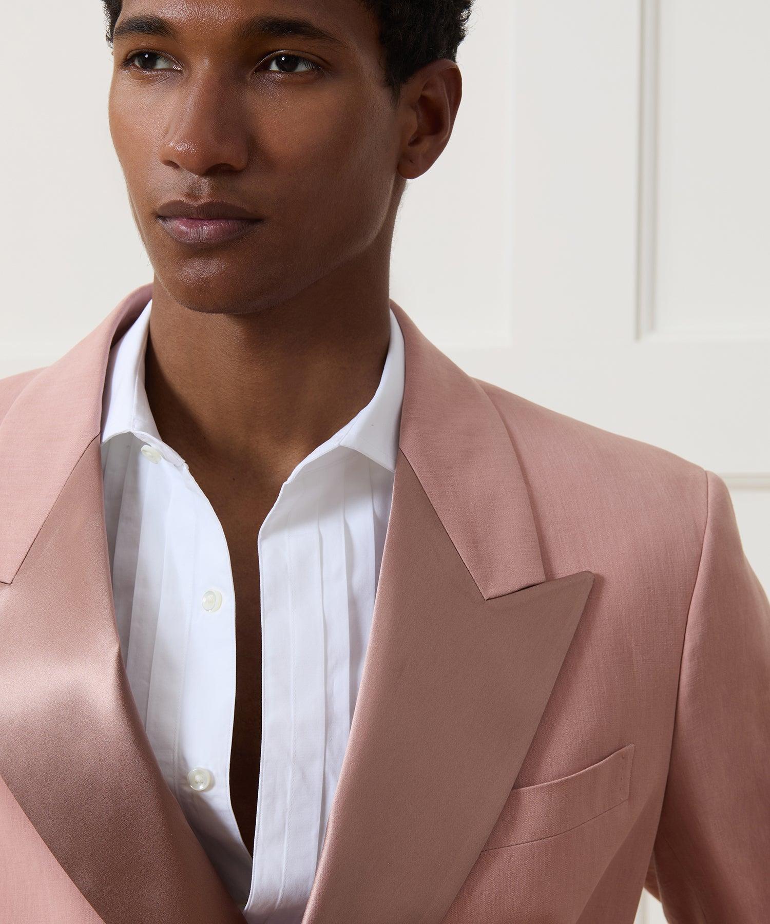 Italian Relaxed Sueded Linen Double-Breasted Tuxedo Jacket Product Image