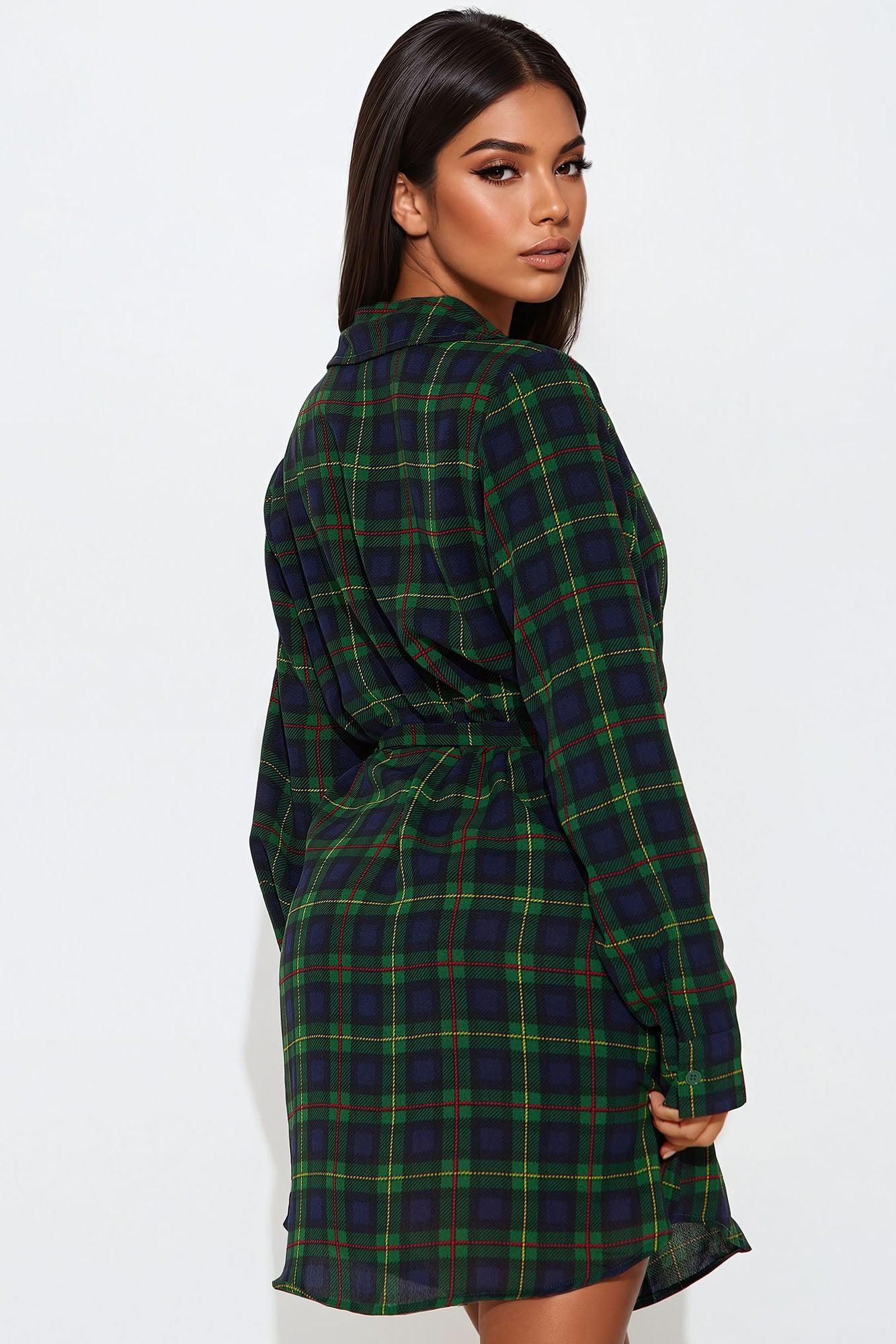 Ryder Plaid Belted Mini Shirt Dress - Hunter Product Image