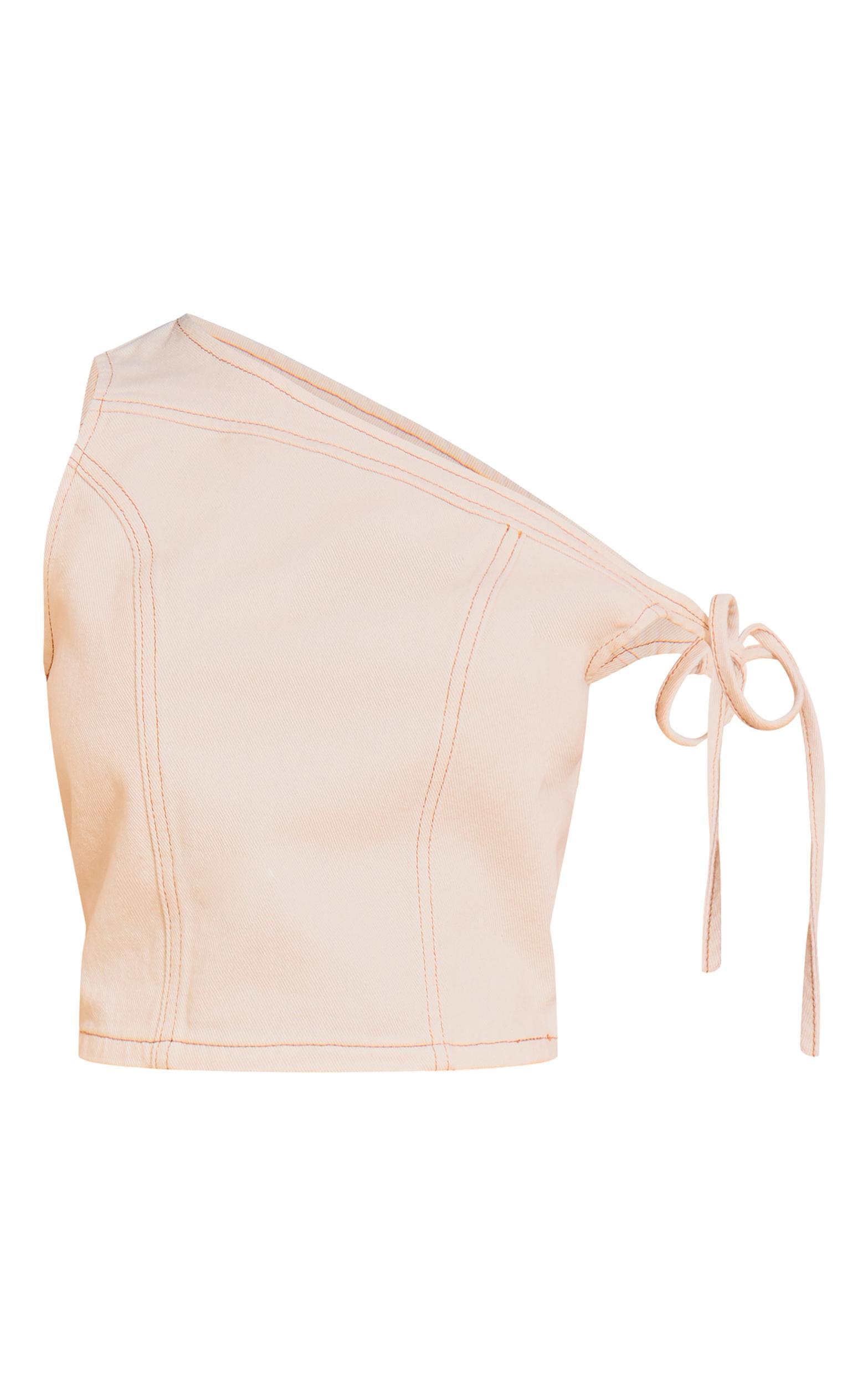 Petite Butter Cream Asymmetric Denim Crop Top Product Image