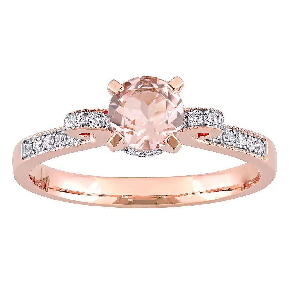 Stella Grace 14k Rose Gold Morganite & 1/4 Carat T.W. Diamond Ribbon Engagement Ring, Women's Product Image