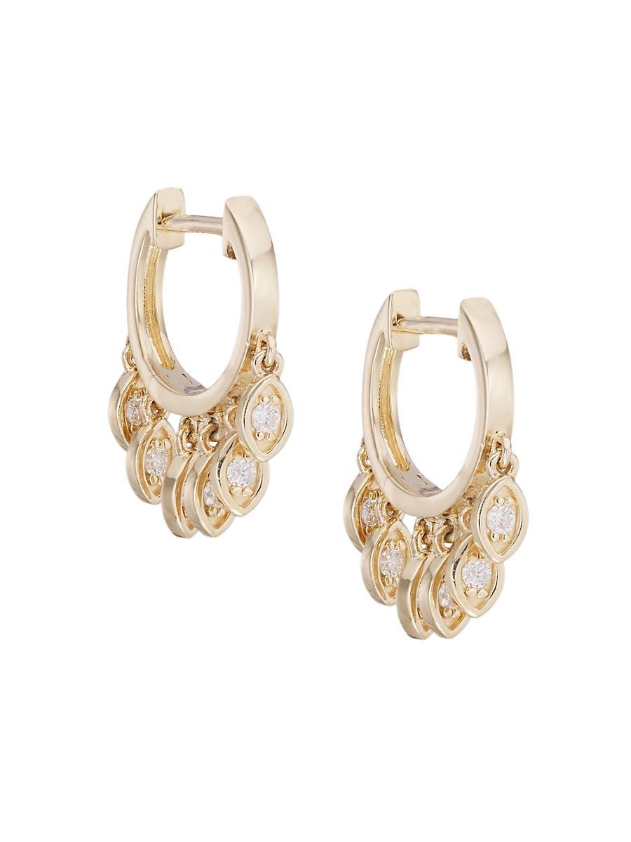 Womens 14K & Diamond Evil-Eye Fringe Huggie Hoop Earrings Product Image