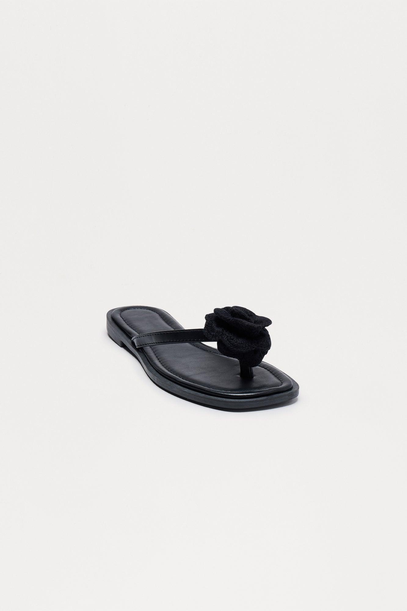 Tina Crochet Flower Flip Flops - Black Product Image
