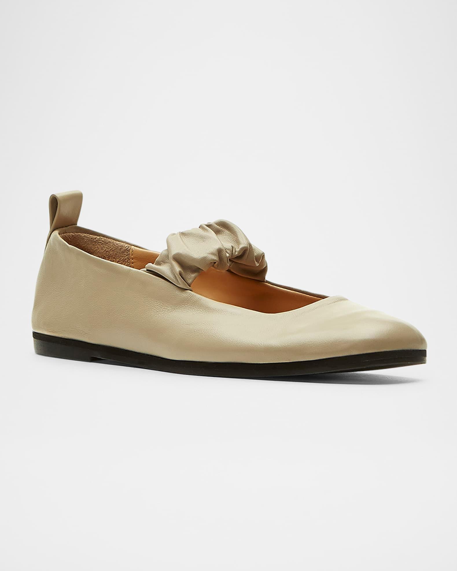 Grey Leather Mary Jane Ballerina Flats Product Image
