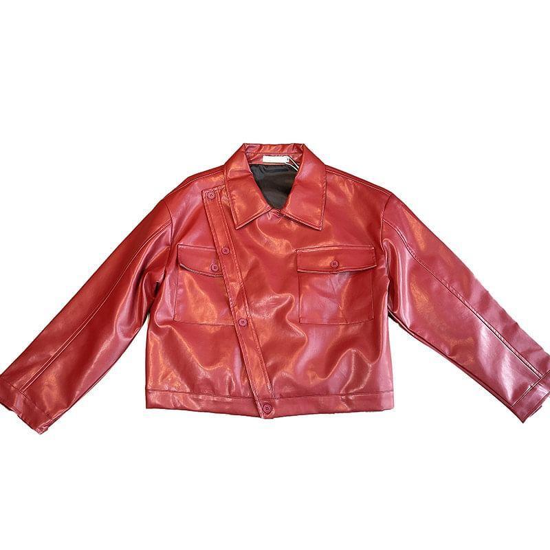 Long Sleeve Faux Leather Jacket Product Image