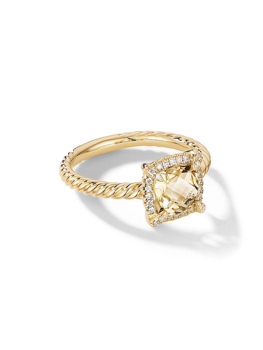 David Yurman Petite Chatelaine Pave Bezel Ring in 18K Yellow Gold with Peridot and Diamonds Product Image