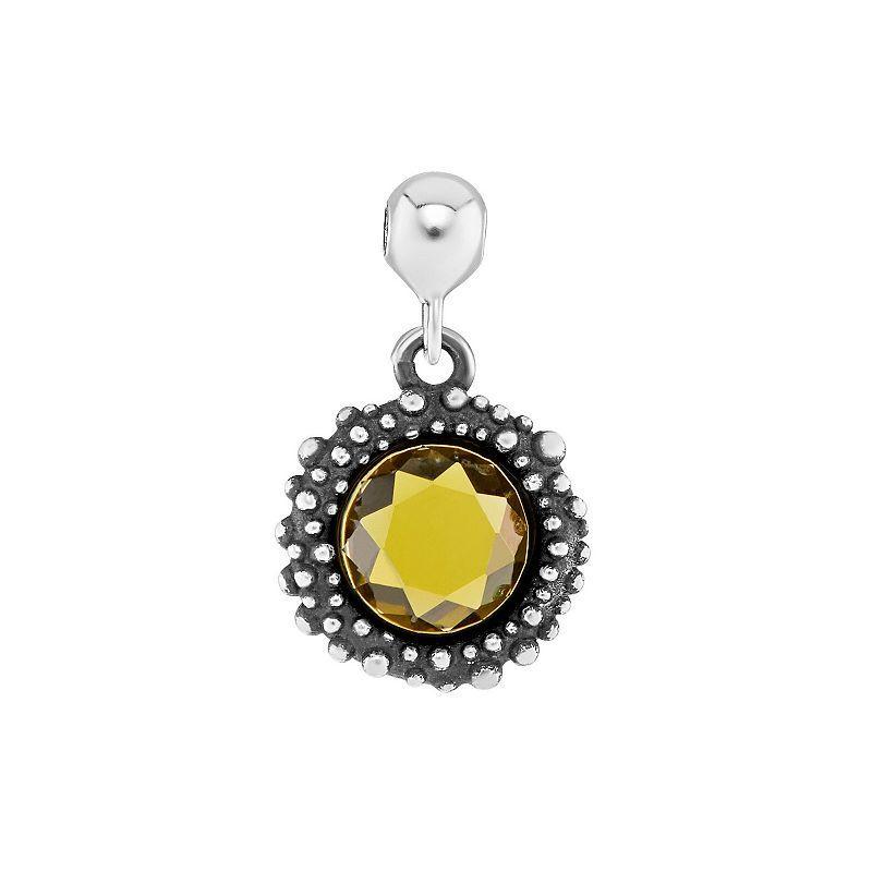 PRIMROSE Sterling Silver Oxidized Beaded Round Cubic Zirconia, Red Corundum & Spinel Sliding Charm, Women's, Sterling May Product Image