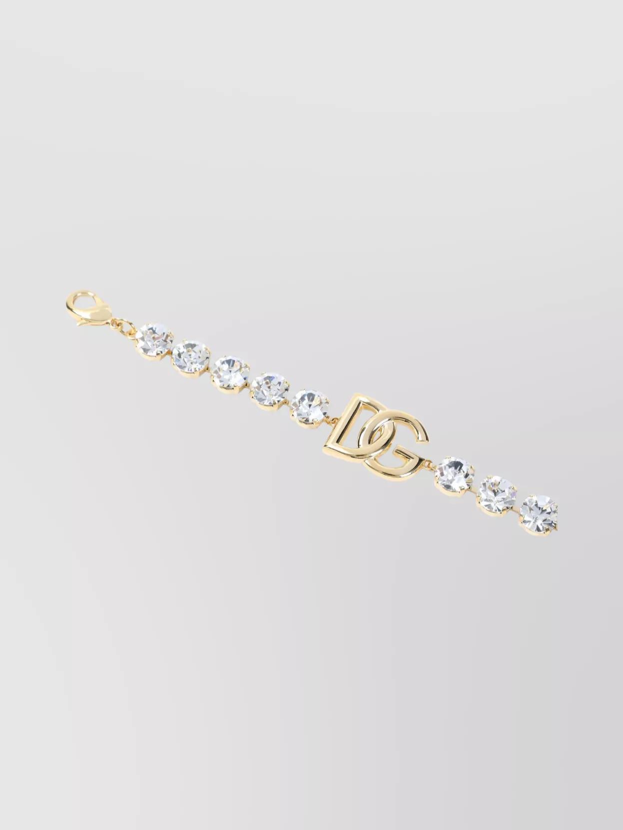 DOLCE & GABBANA Crystal Embellished Adjustable Gold Brass Bracelet In Neutrals Product Image