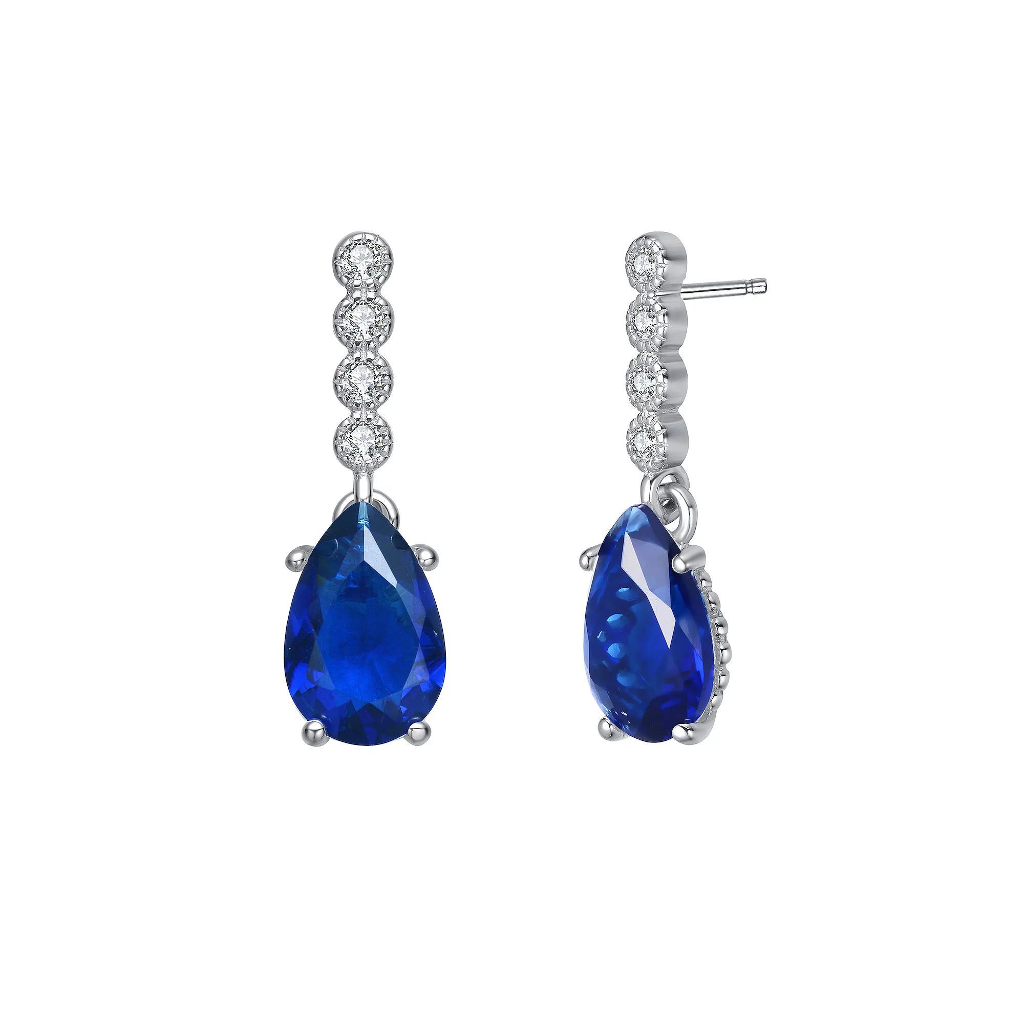 Sterling Silver Blue Cubic Zirconia Teardrop Earrings, Womens Product Image