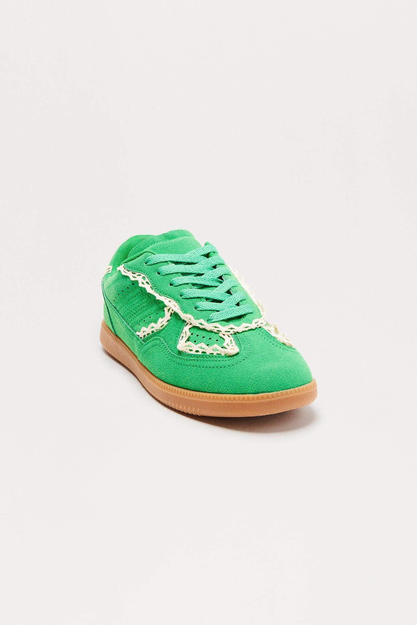 Teo Lace Trim Faux Suede Sneakers - Green Product Image