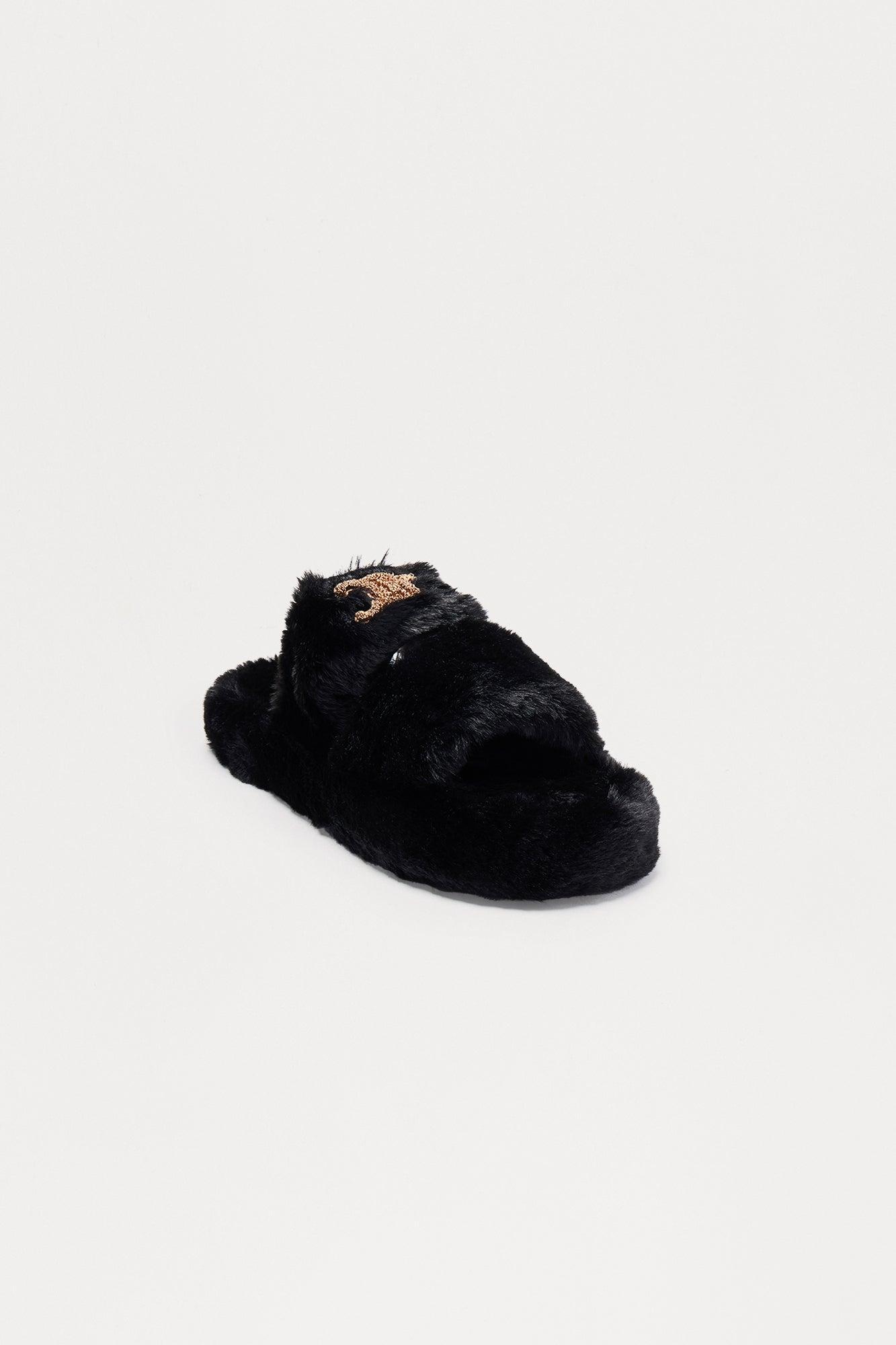 Cappuccino Faux Fur Slippers - Black Female Product Image