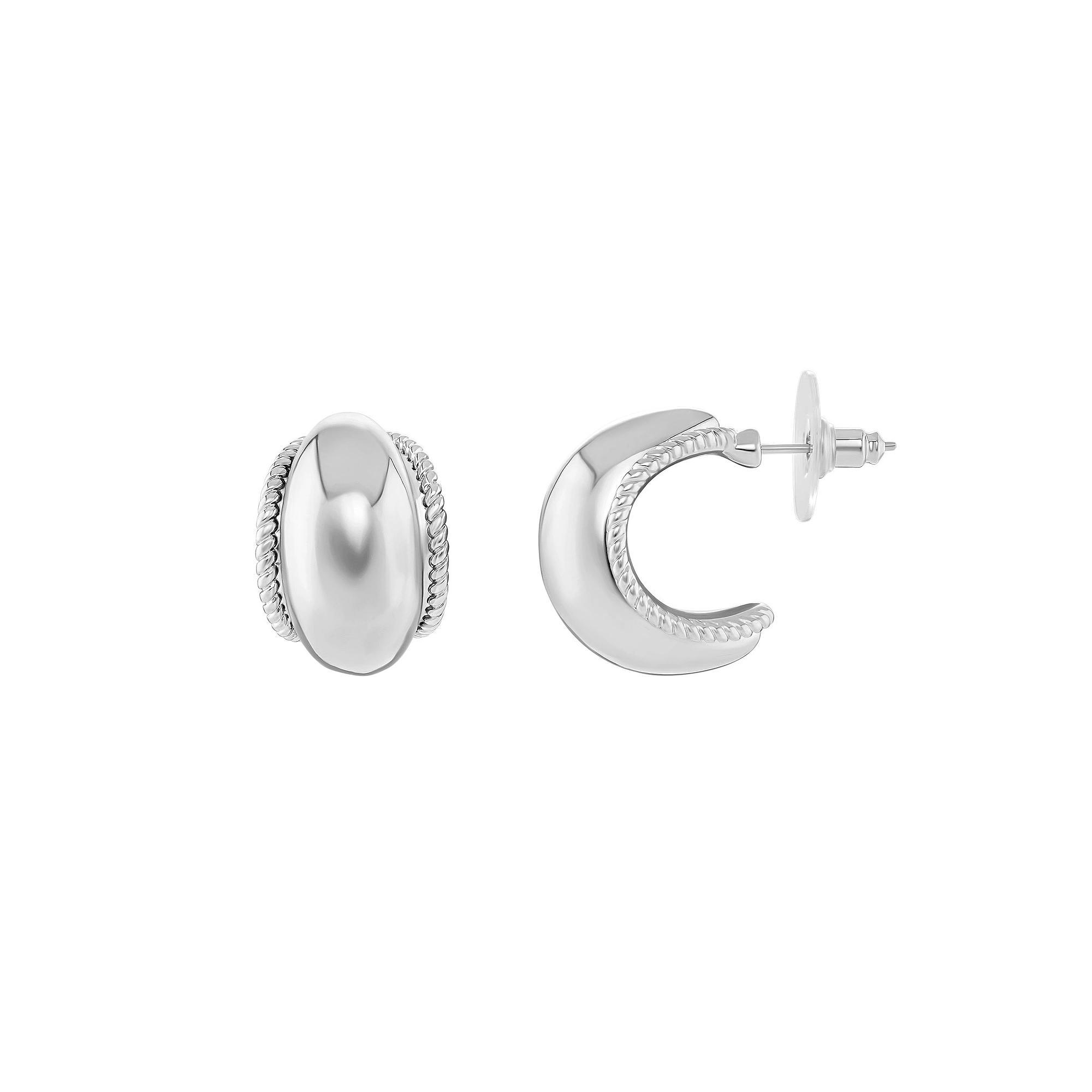 Emberly Silver Tone Polished Twisted C-Hoop Earrings, Women's, Gray Product Image