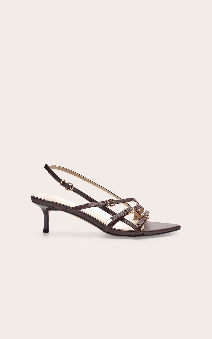 Chocolate Patent Pu Point Toe Multi Buckle Low Stiletto Heeled Sandals Product Image