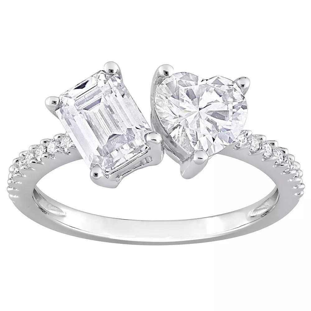 Stella Grace Sterling Silver Lab-Created Moissanite Octagon Heart Two-Stone Ring, Women's, Size: 6 Product Image