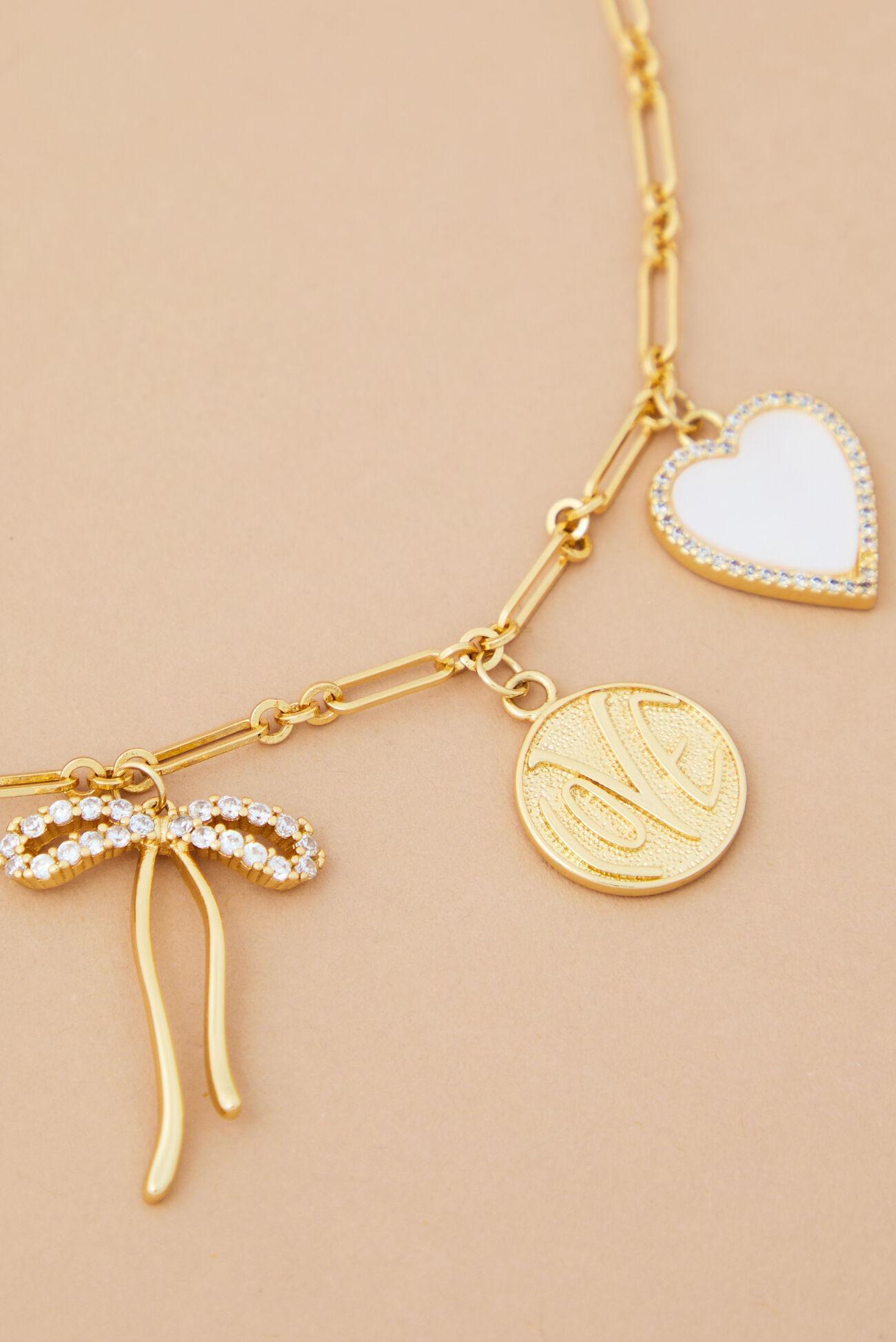 18K Gold Bow and Locket Charm Necklace Product Image