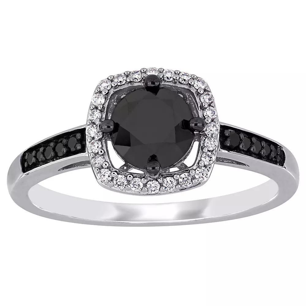 Stella Grace 14k White Gold 1 1/6 Carat T.W. Black & White Diamond Halo Engagement Ring, Women's, Size: 10 Product Image