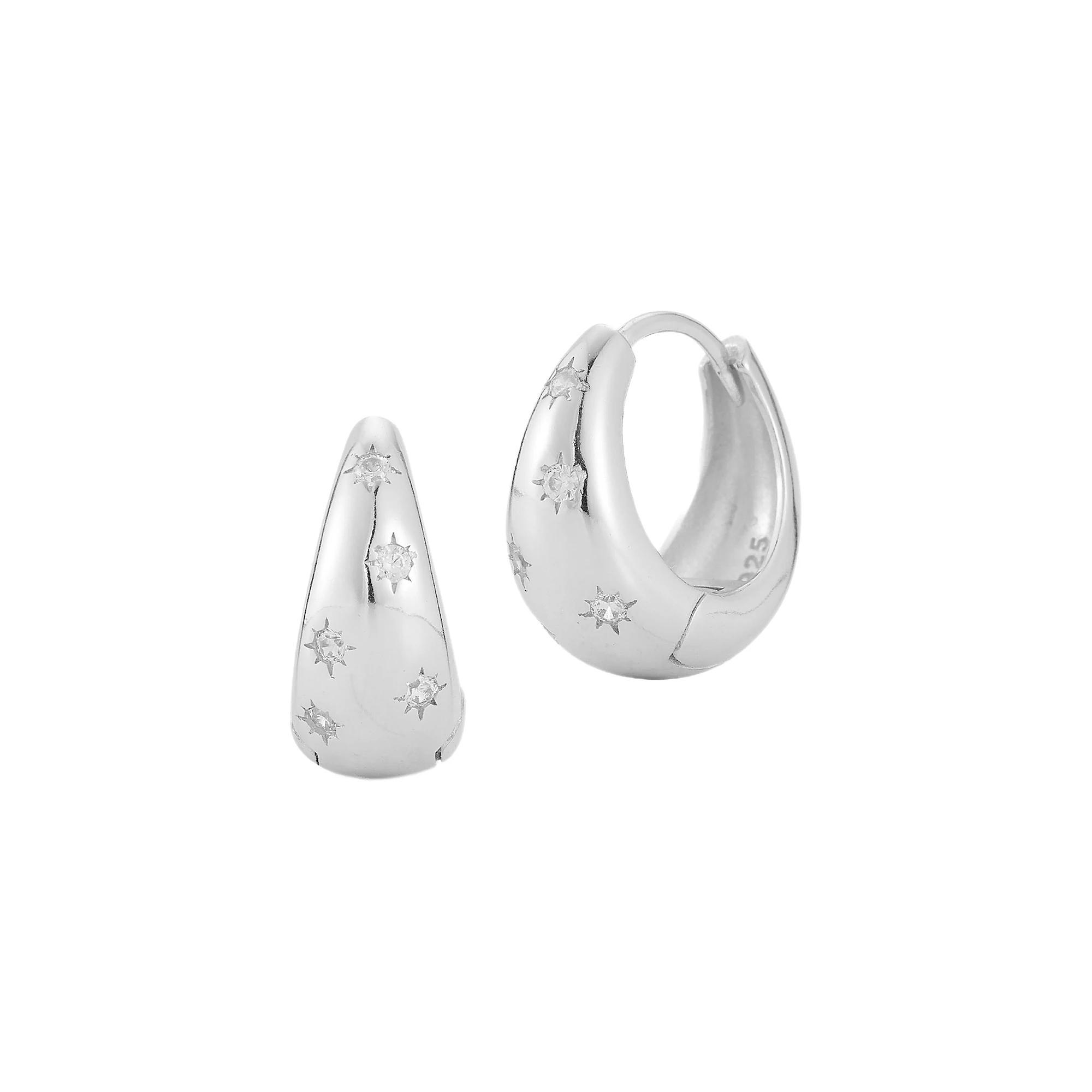 Sunkissed Sterling Cubic Zirconia Chunky Huggie Hoop Earrings, Women's, Silver Tone Product Image