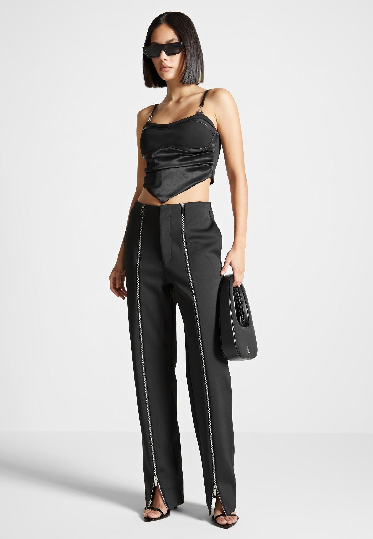 Draped Satin Corset Top - Black Female Product Image