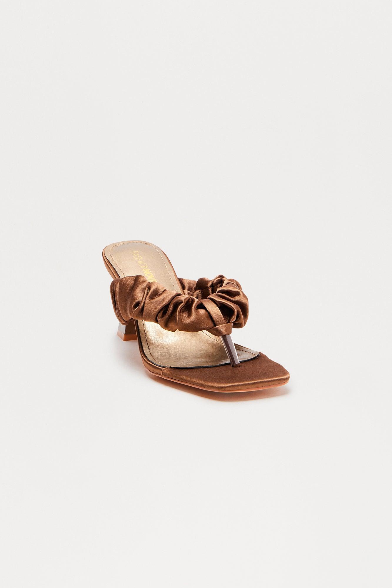 Sandrine Satin Thong Heels - Brown Product Image