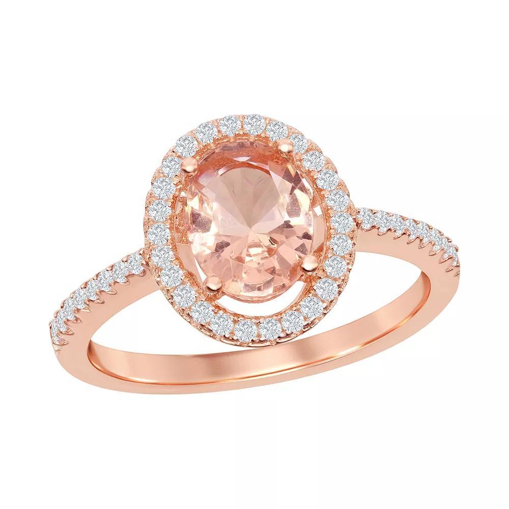 Sterling Silver Oval Morganite Cubic Zirconia Ring, Women's, Size: 8 Product Image