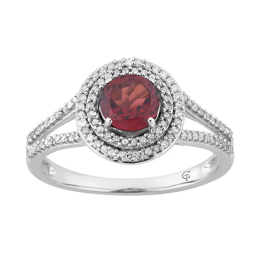10k White Gold Garnet & 1/3 Carat T.W. Diamond Double Halo Ring, Women's, Size: 6, 10k Whgold Product Image