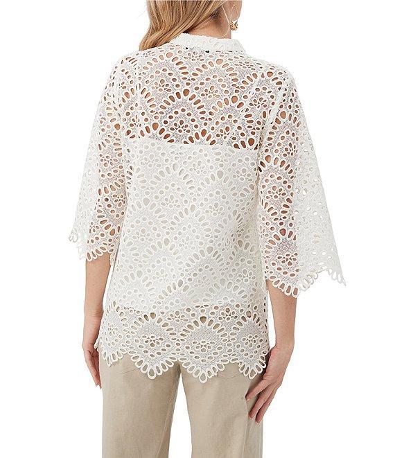 Trina Turk Martigues Lernis Lace Button Mandarin Collar 3/4 Bell Sleeve Top Product Image