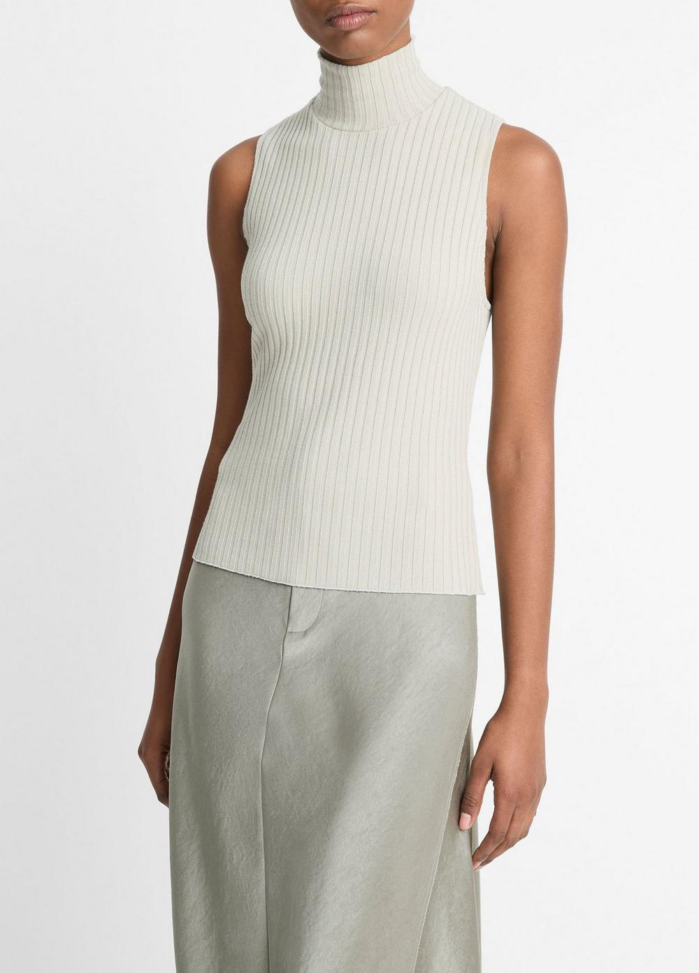 Womens Ribbed Cotton-Blend Turtleneck Top, Pale Dove, Size S Vince Product Image