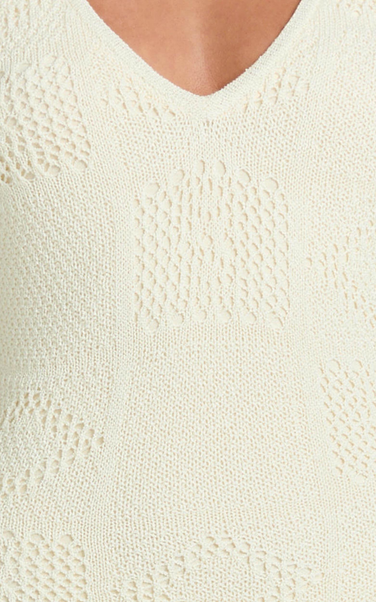 Taylor Maxi Dress - Crochet Knit Scoop Neck Dress in Cream Product Image